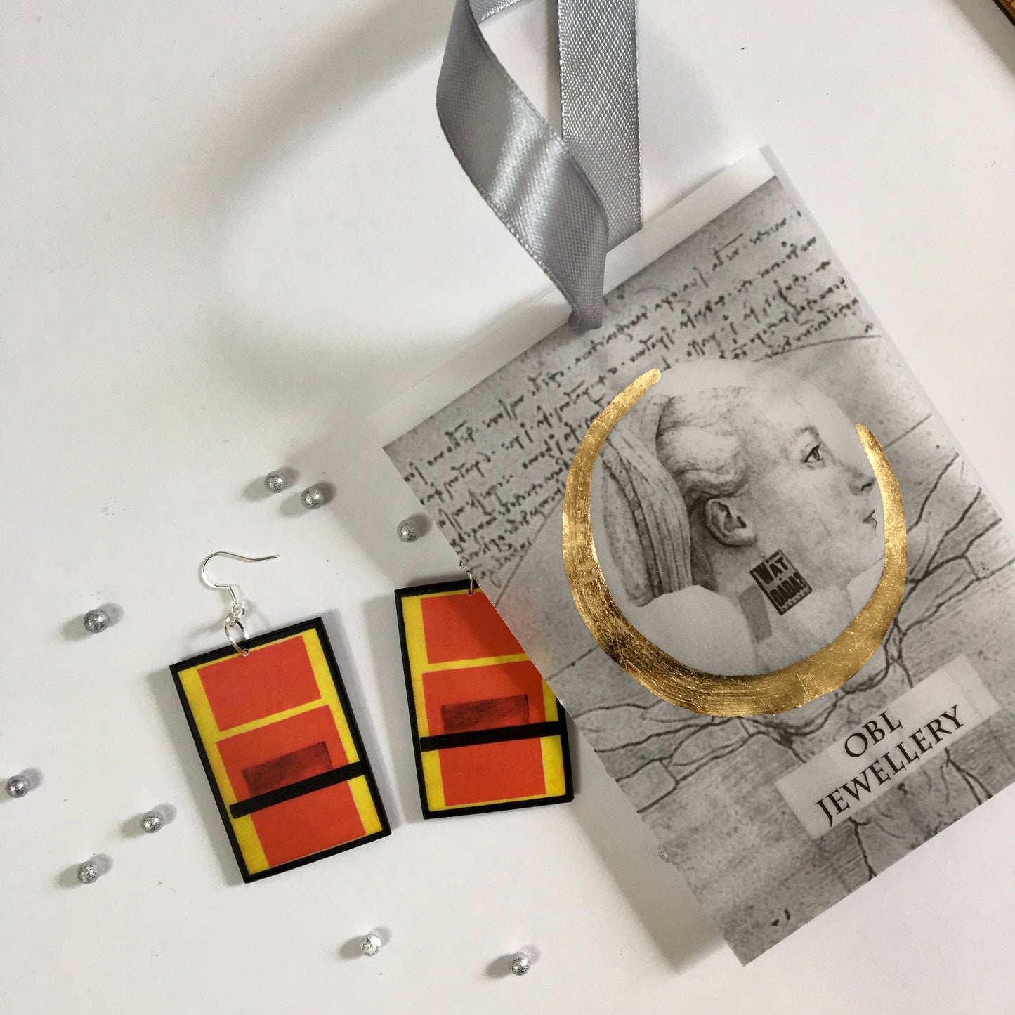 Suprematism art earrings. Sustainable gift.