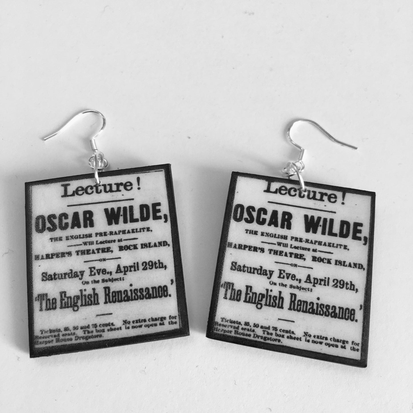 Oscar Wilde at Harper’s Theatre art earrings