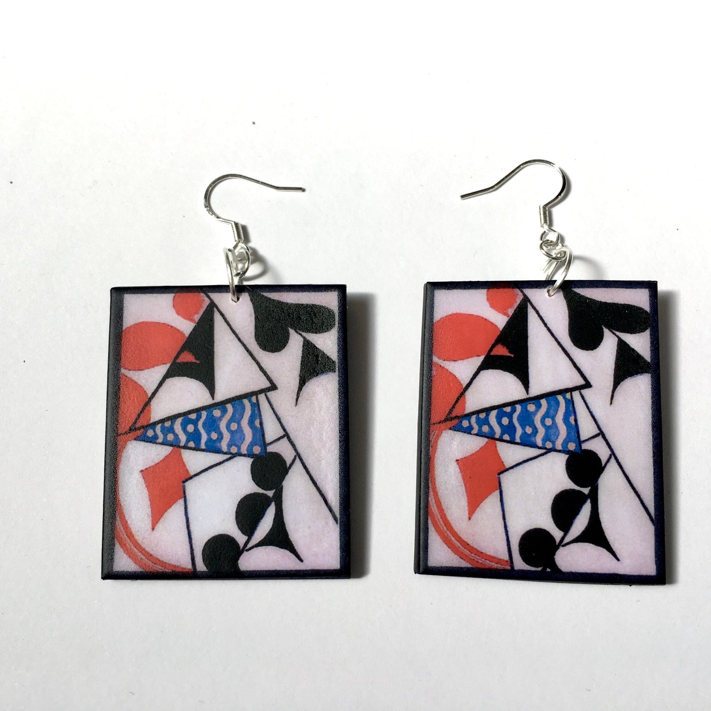 Cubism style, playing cards earrings.