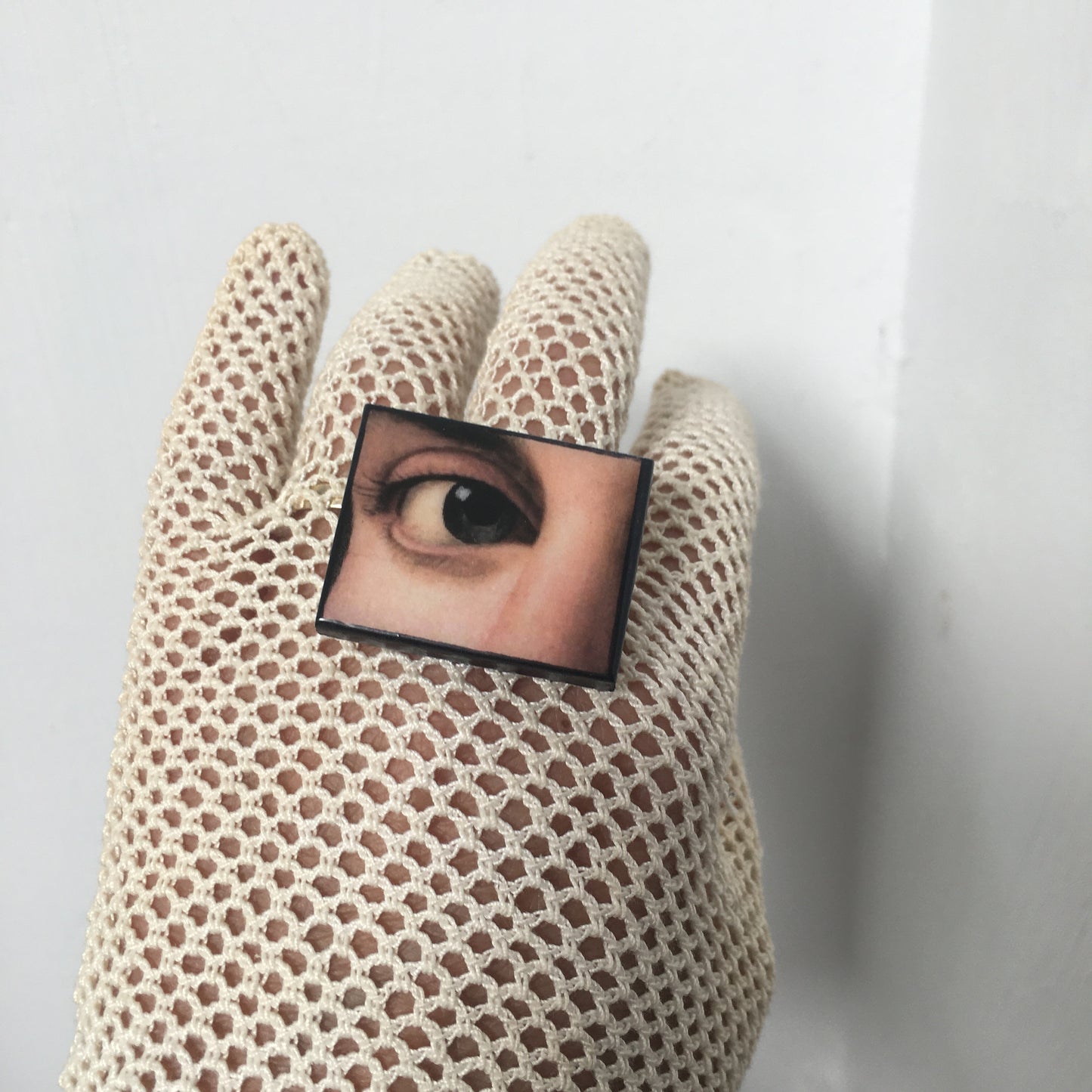 Eye art ring handmade from sustainable wood
