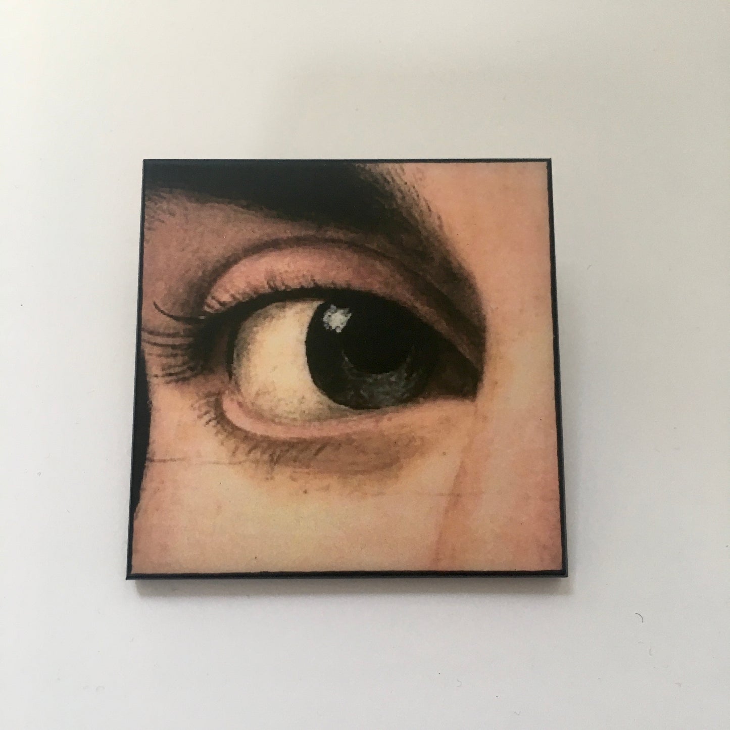 Renaissance eye detail, large wood brooch