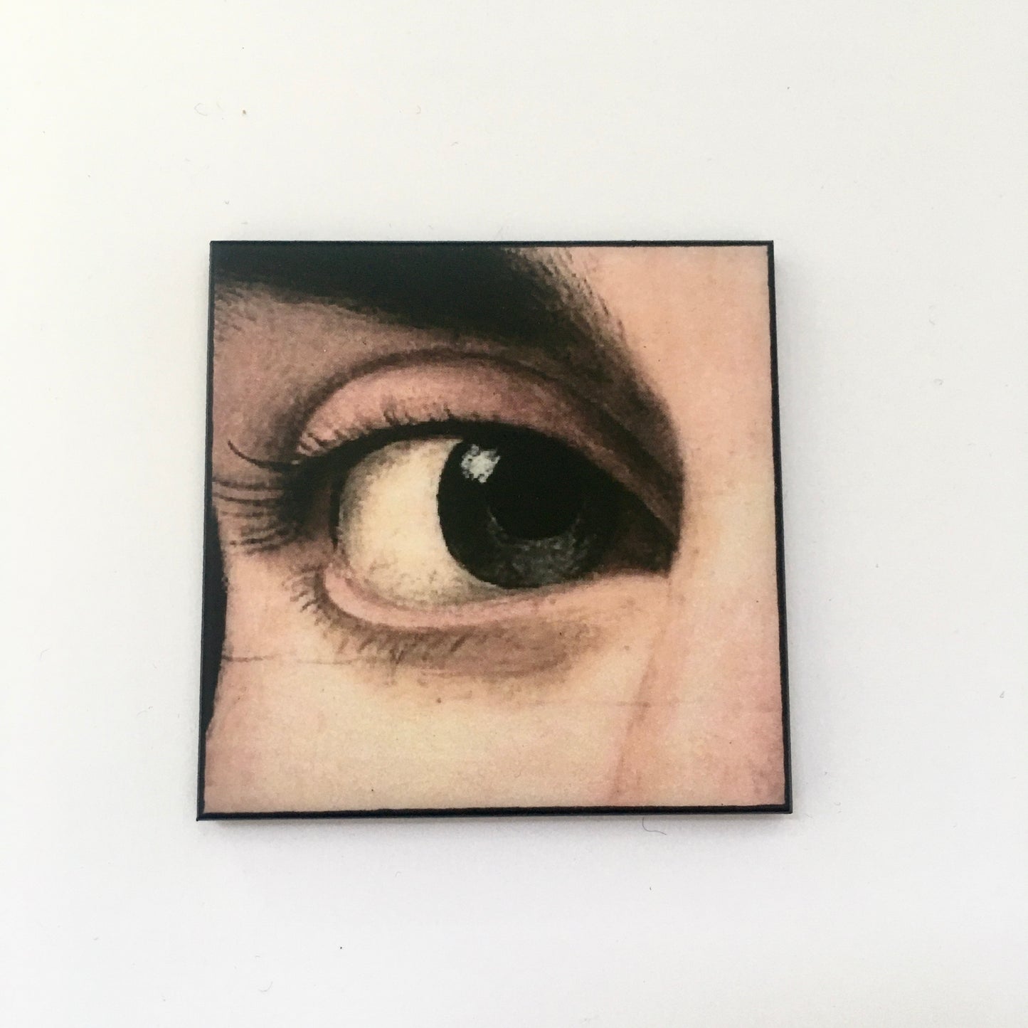 Renaissance eye detail, large wood brooch