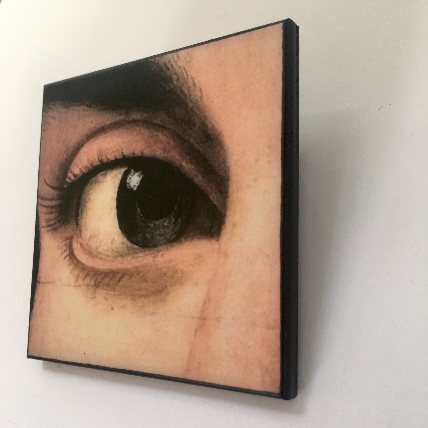 Renaissance eye detail, large wood brooch