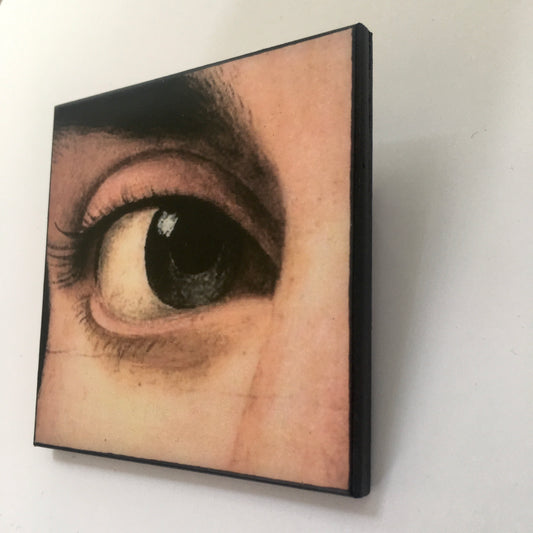 Renaissance eye detail, large wood brooch