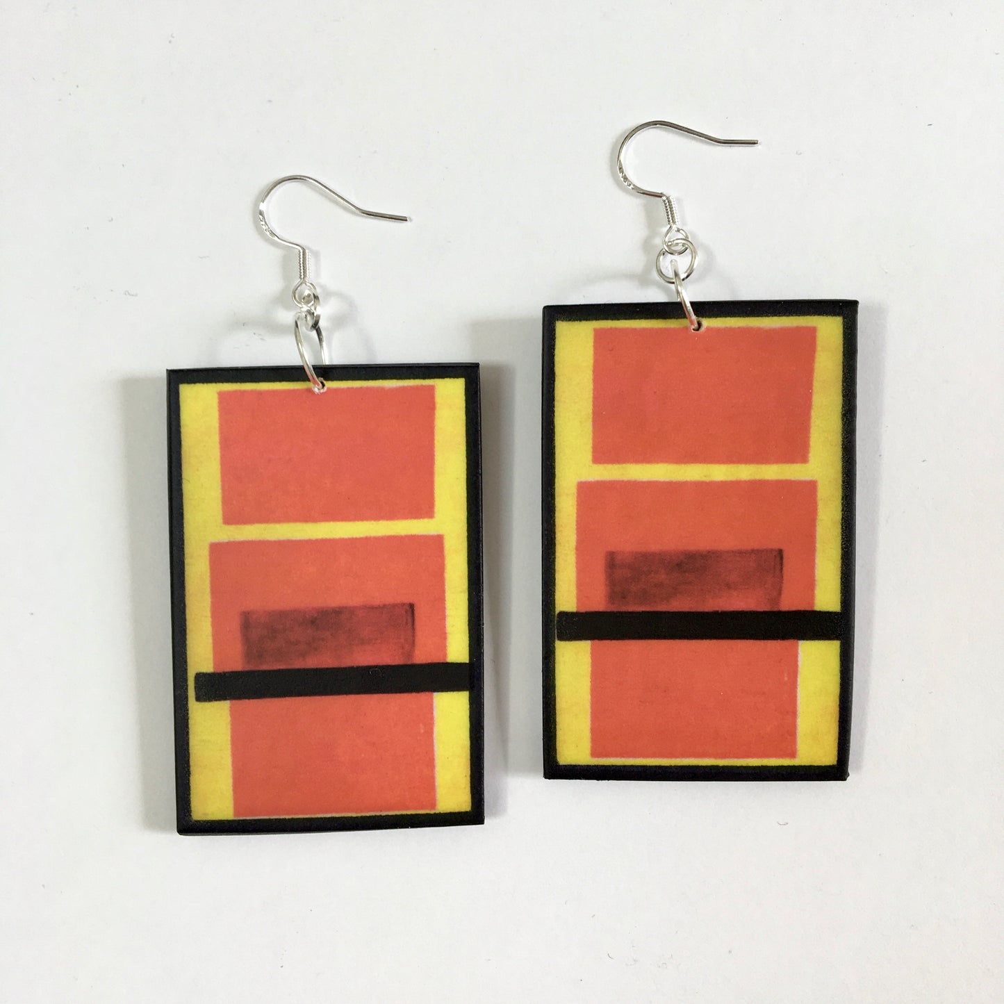 Obljewellery is inspired by the yellow and orange painting by the artist Olga Razanova. Suprematism art earrings on sustainable wood with sterling silver hooks. Uncommon artsy gift.