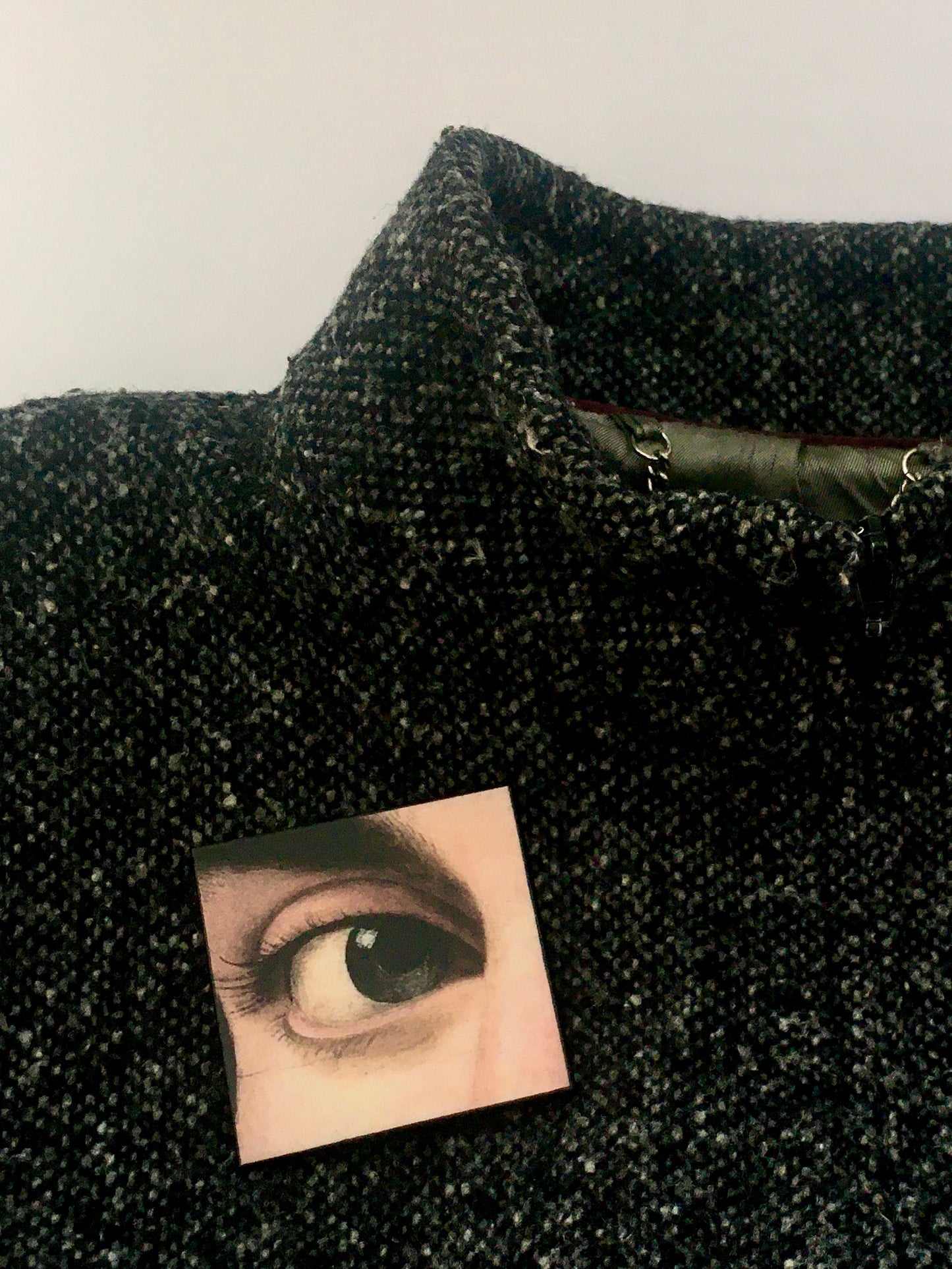 Renaissance eye detail, large wood brooch