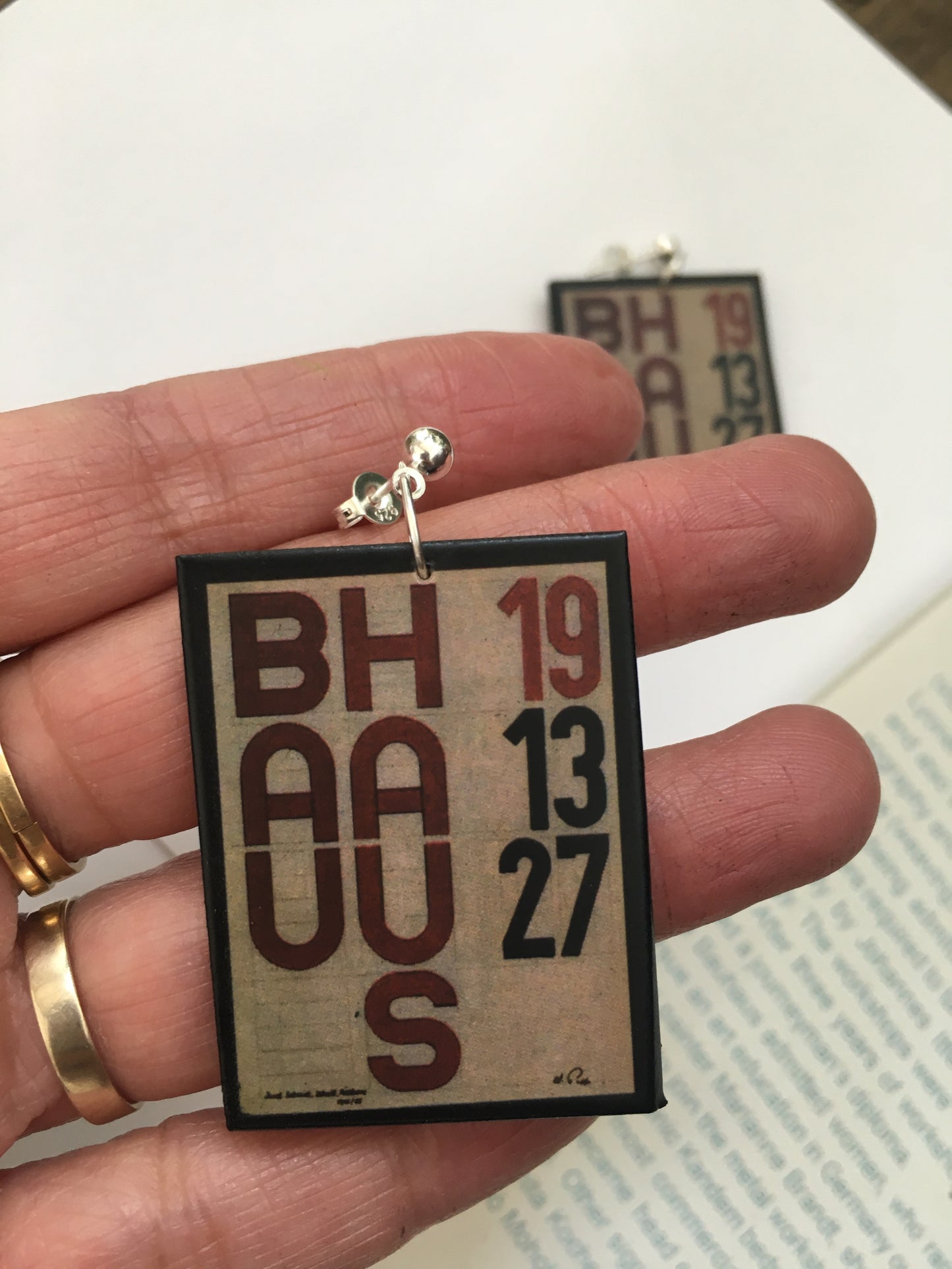 Bauhaus typography art earrings