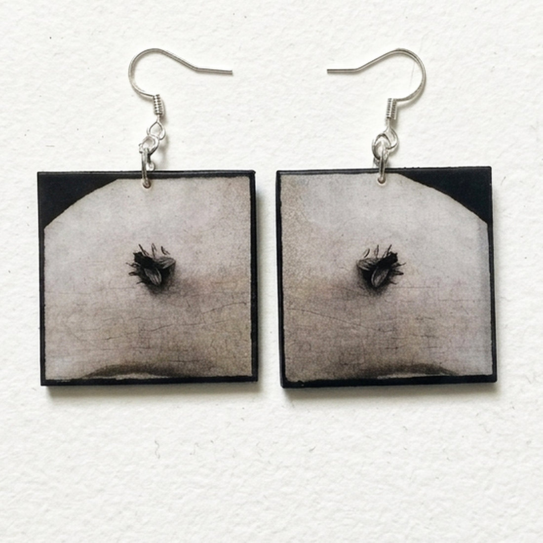 Musca Depicta: handmade wood earrings inspired by the painted fly in Renaissance art, by Obljewellery