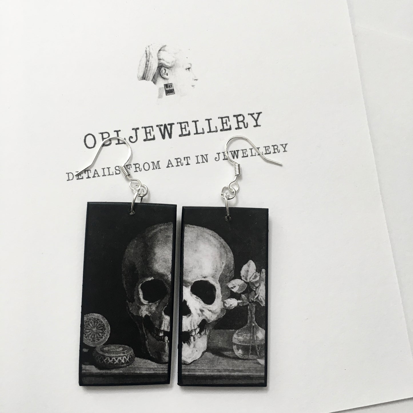 Museum-Inspired Sustainable Earrings Memento Mori art earrings Obljewellery