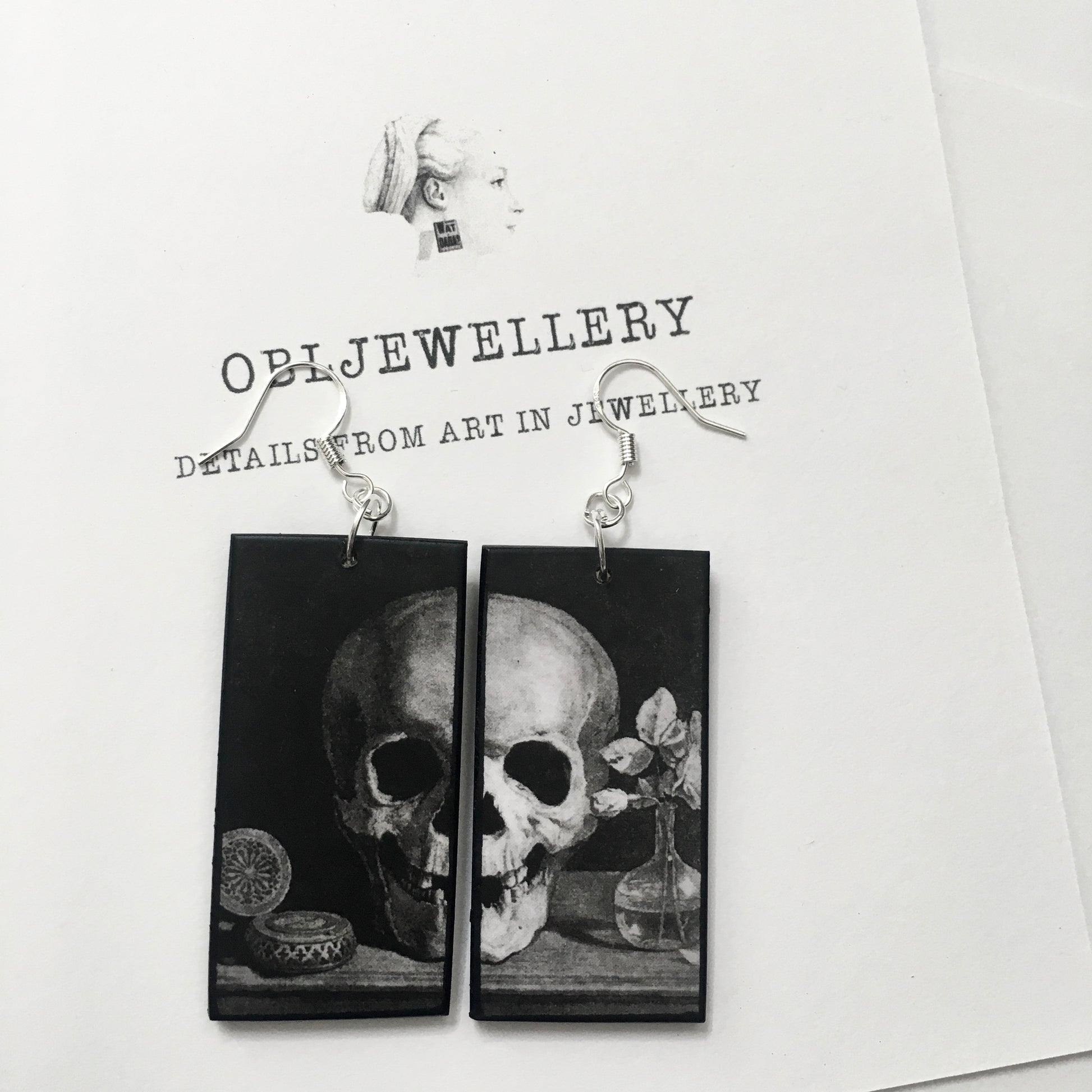 Museum-Inspired Sustainable Earrings Memento Mori art earrings Obljewellery