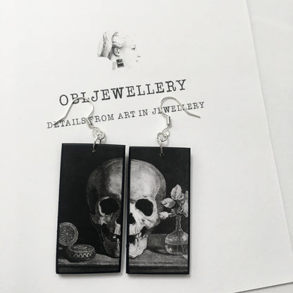 Museum-Inspired Sustainable Earrings Memento Mori art earrings Obljewellery