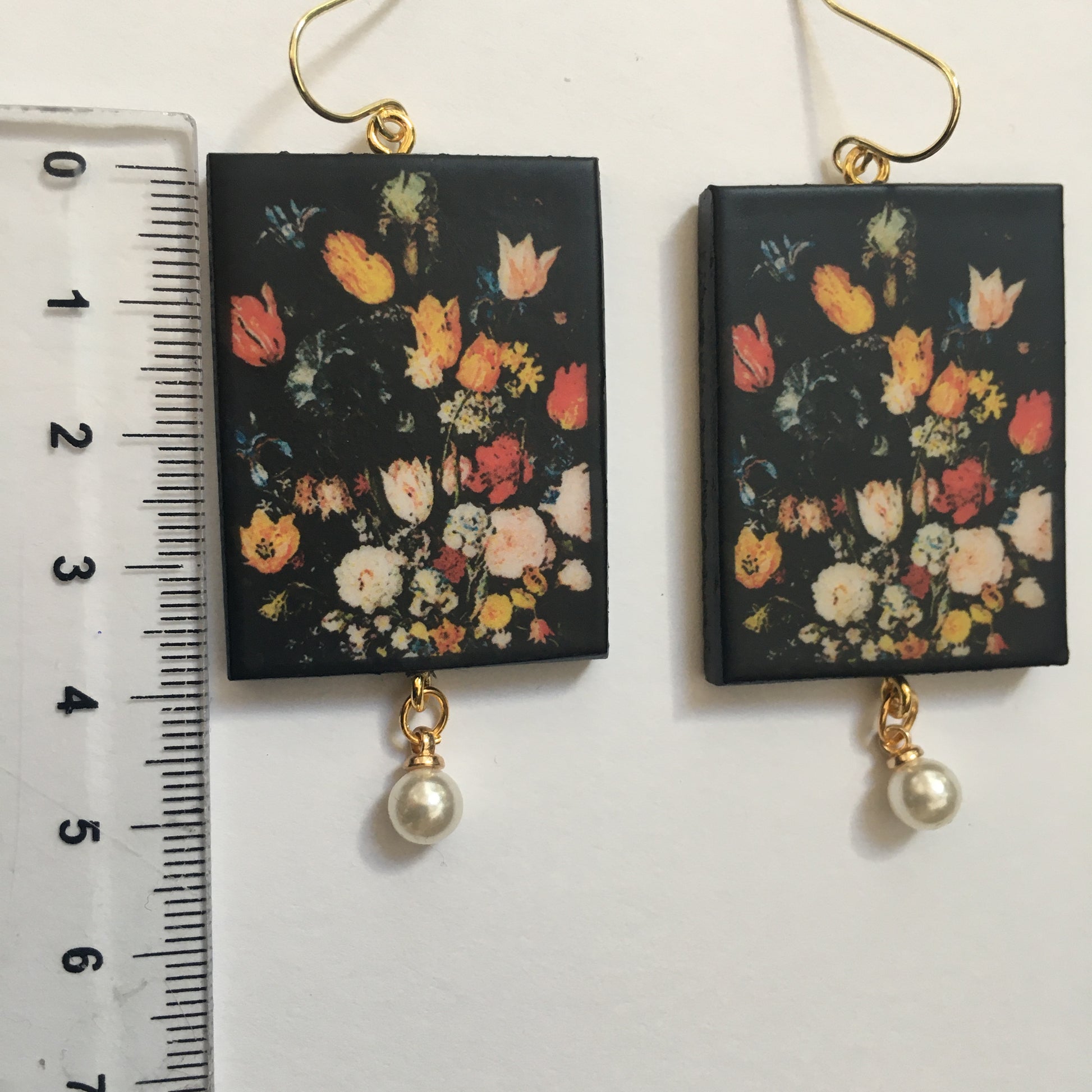 Museum-Inspired Sustainable Earrings Bruegel flower earrings with pearls Obljewellery
