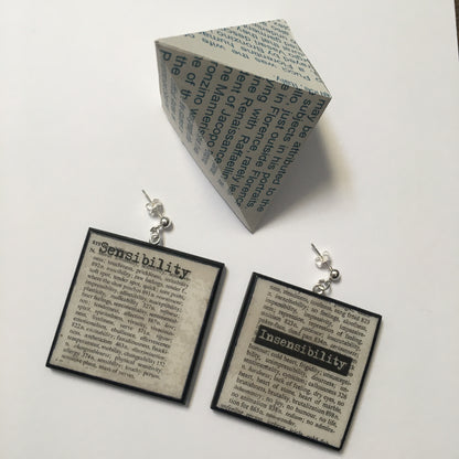 Museum-Inspired Sustainable Earrings Thesaurus book page earrings Obljewellery