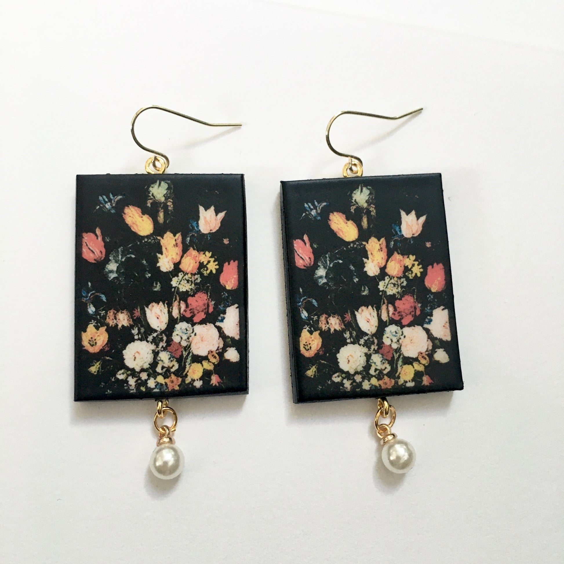 Museum-Inspired Sustainable Earrings Bruegel flower earrings with pearls Obljewellery