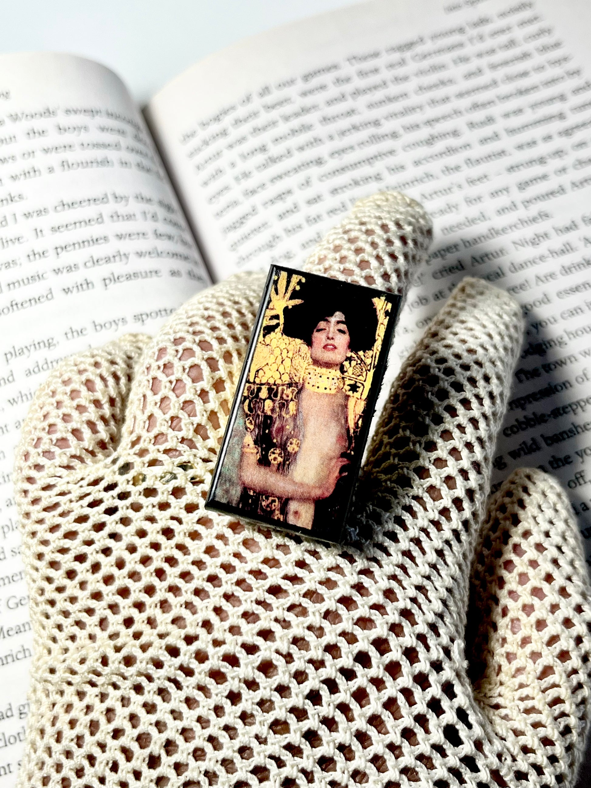 Museum-Inspired Sustainable Rings Judith and the Head of Holofernes, Gustav Klimt wood ring Obljewellery