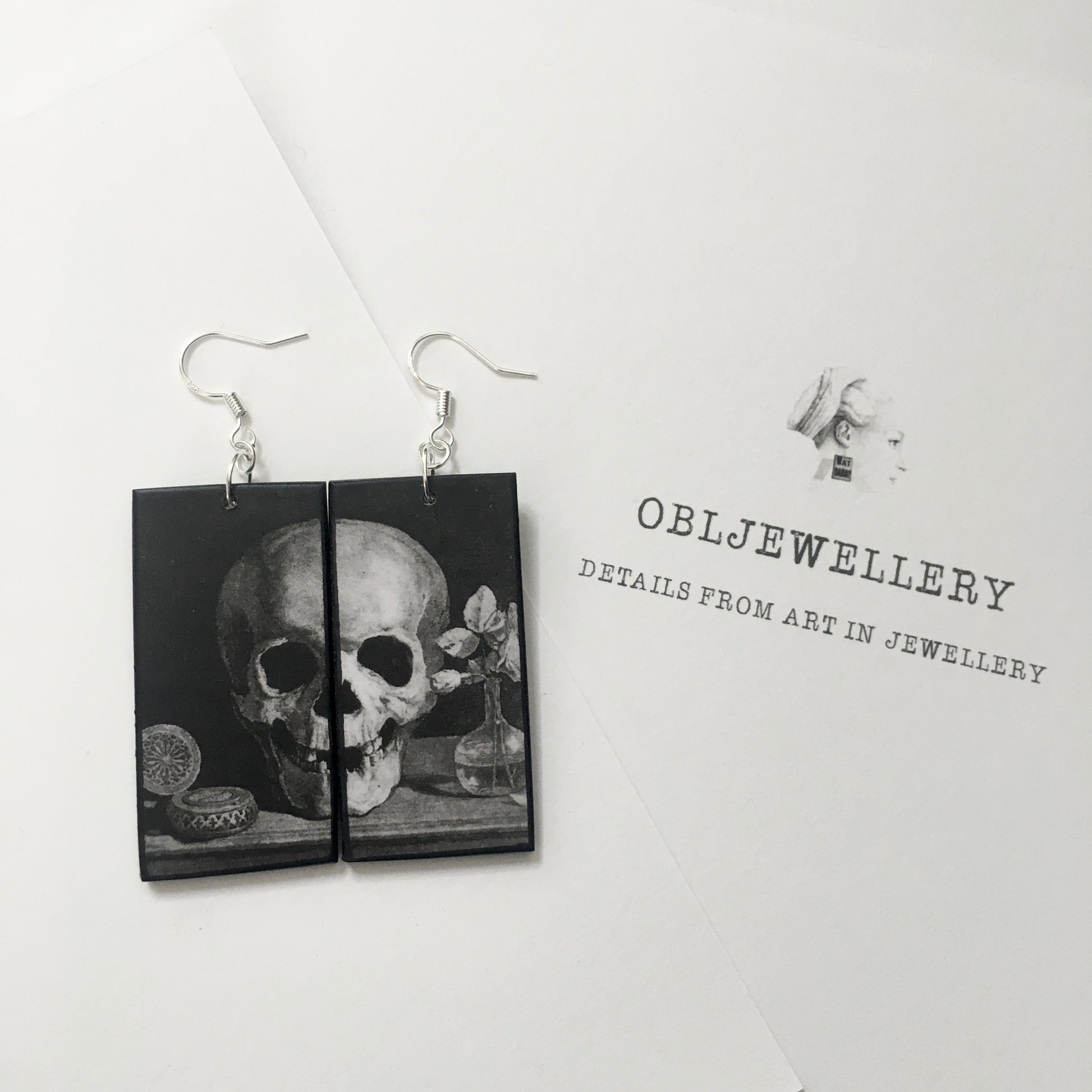 Museum-Inspired Sustainable Earrings Memento Mori art earrings Obljewellery