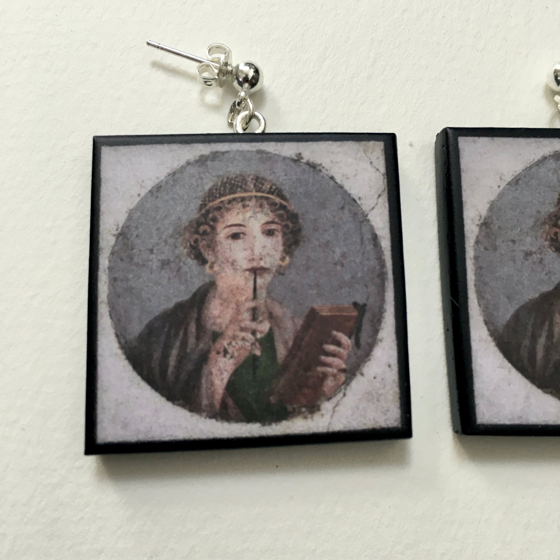 Museum-Inspired Sustainable Earrings Sappho Pompeii fresco earrings Obljewellery