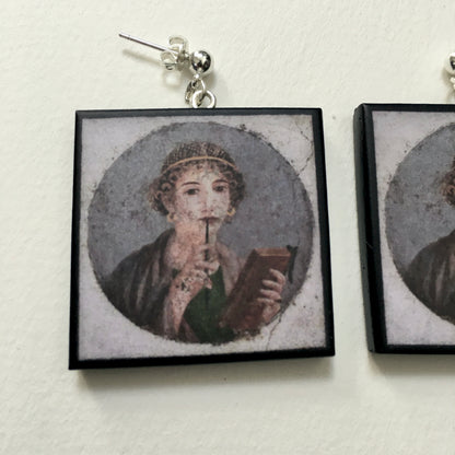 Museum-Inspired Sustainable Earrings Sappho Pompeii fresco earrings Obljewellery