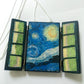 Vincent Van Gogh original design triptych necklace pendant handmade from sustainable wood, green and blue