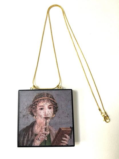 Museum-Inspired Sustainable Necklace Sappho necklace, portrait fresco from Pompeii Obljewellery