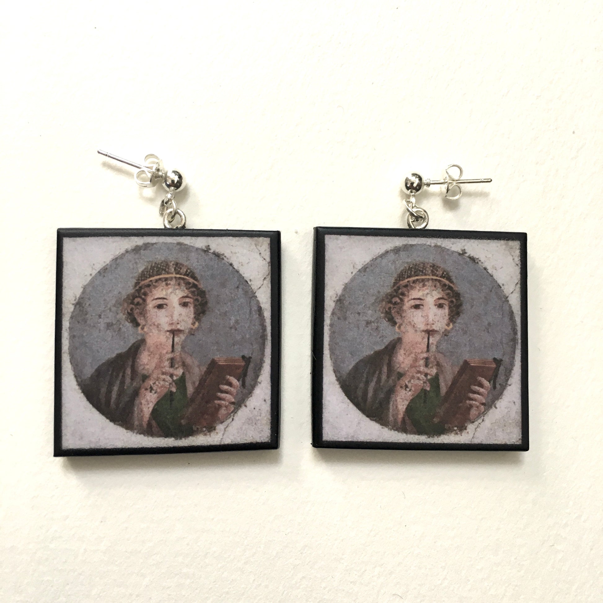 Museum-Inspired Sustainable Earrings Sappho Pompeii fresco earrings Obljewellery