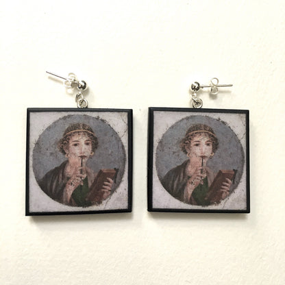 Museum-Inspired Sustainable Earrings Sappho Pompeii fresco earrings Obljewellery