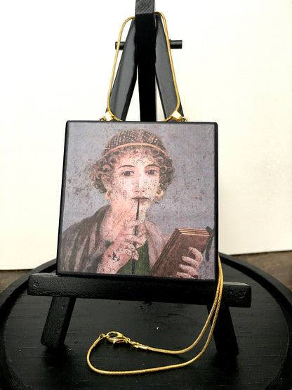 Museum-Inspired Sustainable Necklace Sappho necklace, portrait fresco from Pompeii Obljewellery
