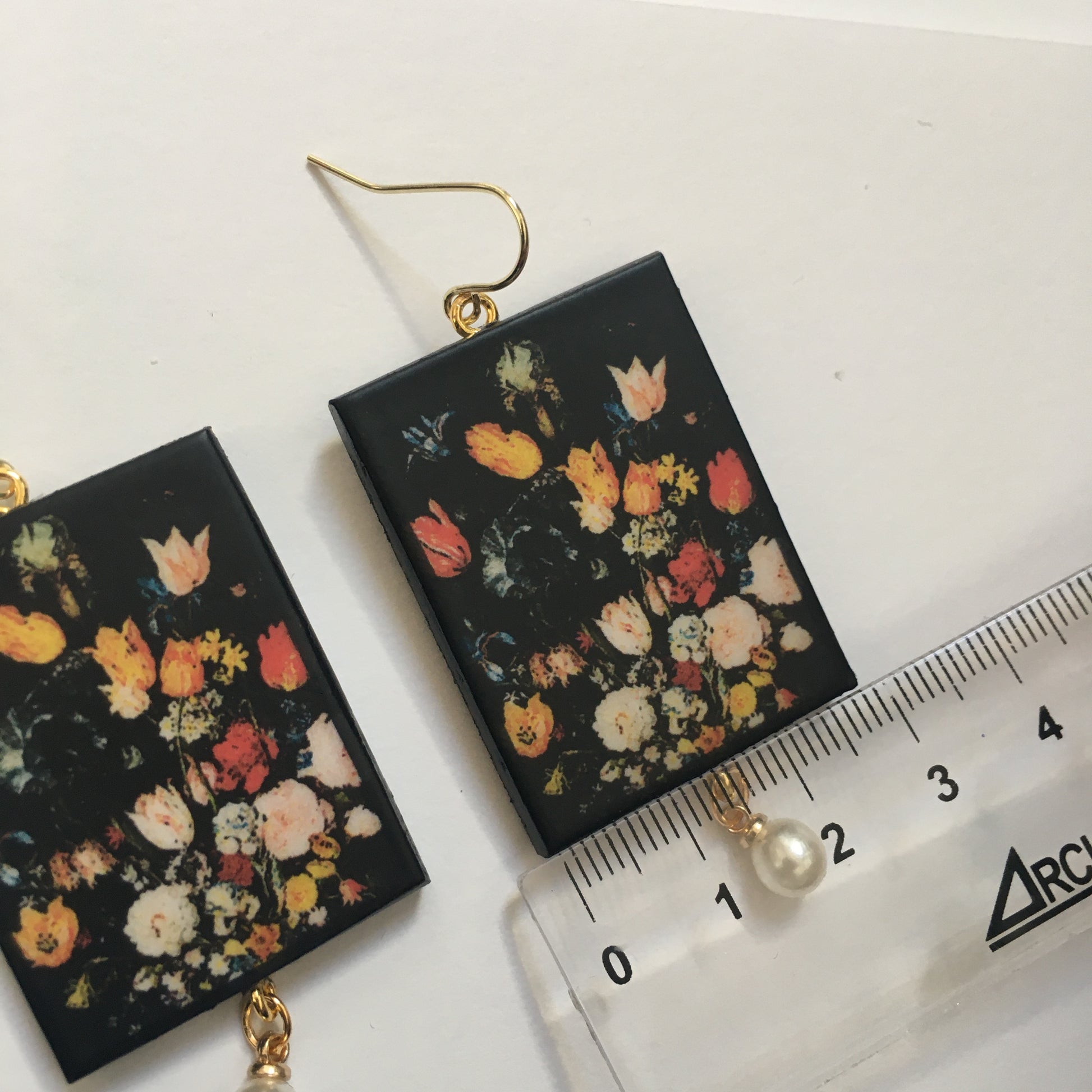 Museum-Inspired Sustainable Earrings Bruegel flower earrings with pearls Obljewellery