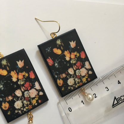 Museum-Inspired Sustainable Earrings Bruegel flower earrings with pearls Obljewellery