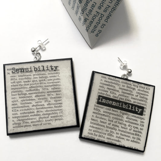 Museum-Inspired Sustainable Earrings Thesaurus book page earrings Obljewellery