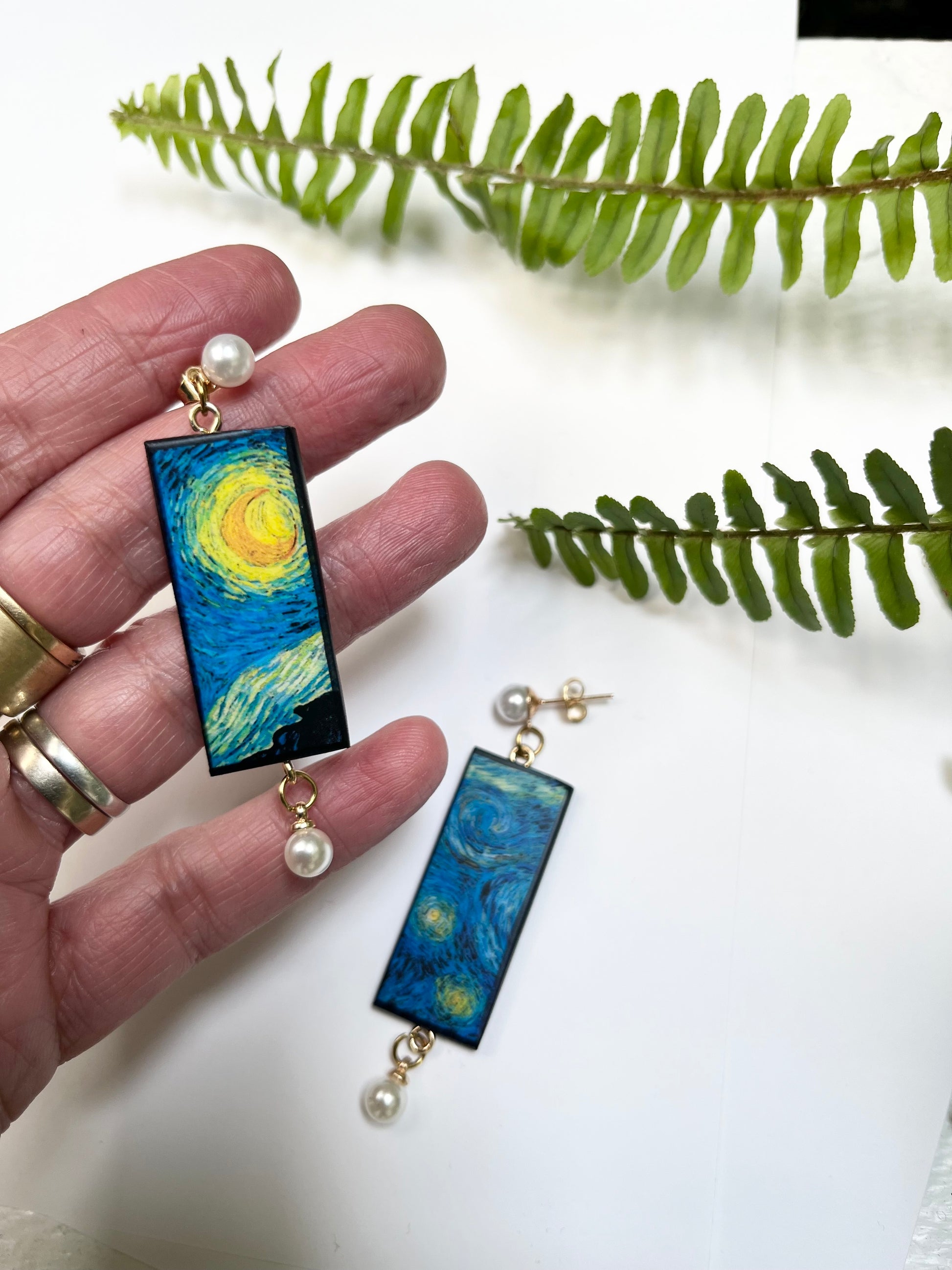 Museum-Inspired Sustainable Earrings Van Gogh|StarryNight|sustainable wood earrings obljewellery