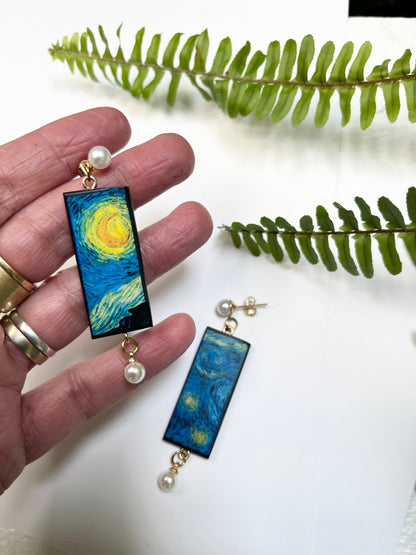 Museum-Inspired Sustainable Earrings Van Gogh|StarryNight|sustainable wood earrings obljewellery