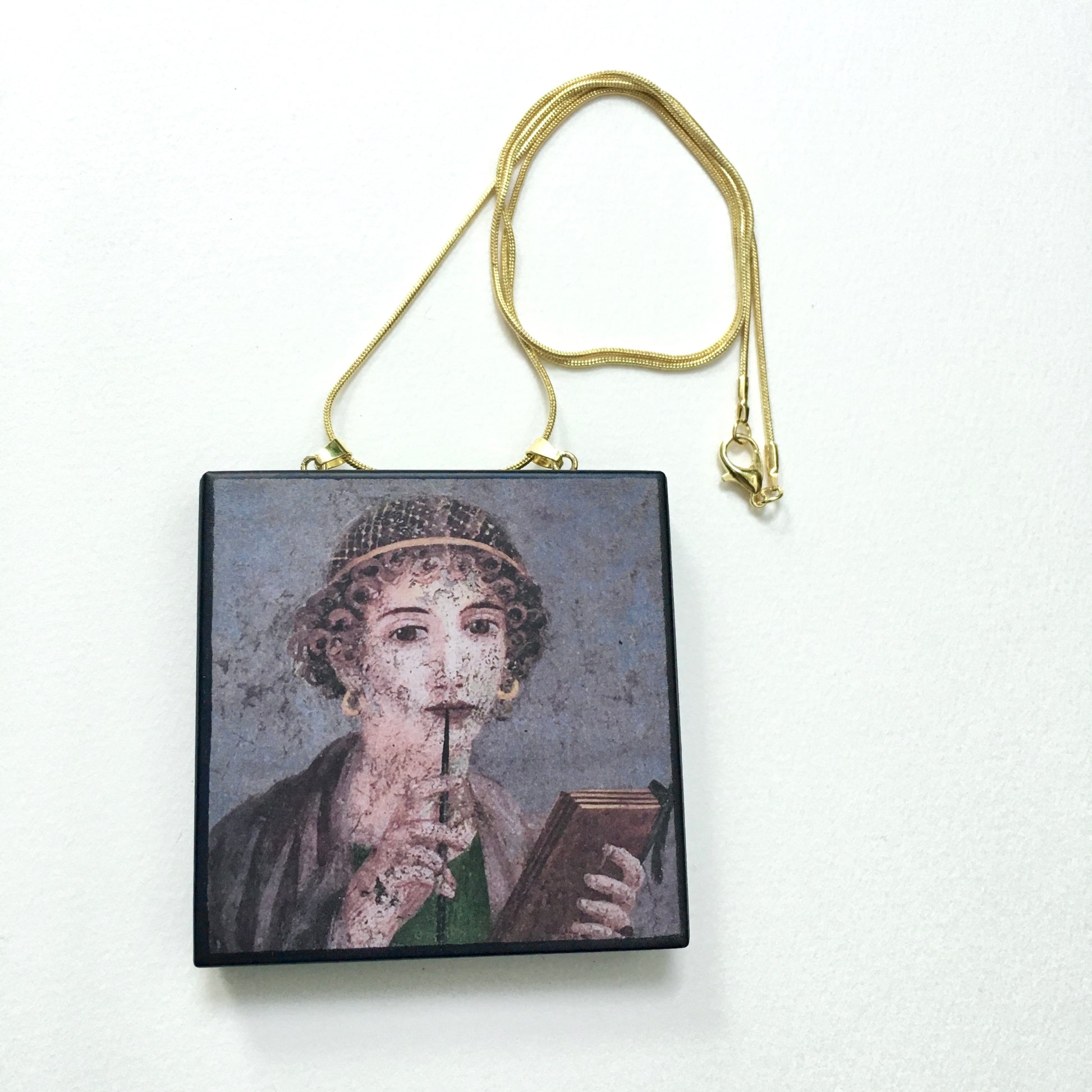 Museum-Inspired Sustainable Necklace Sappho necklace, portrait fresco from Pompeii Obljewellery