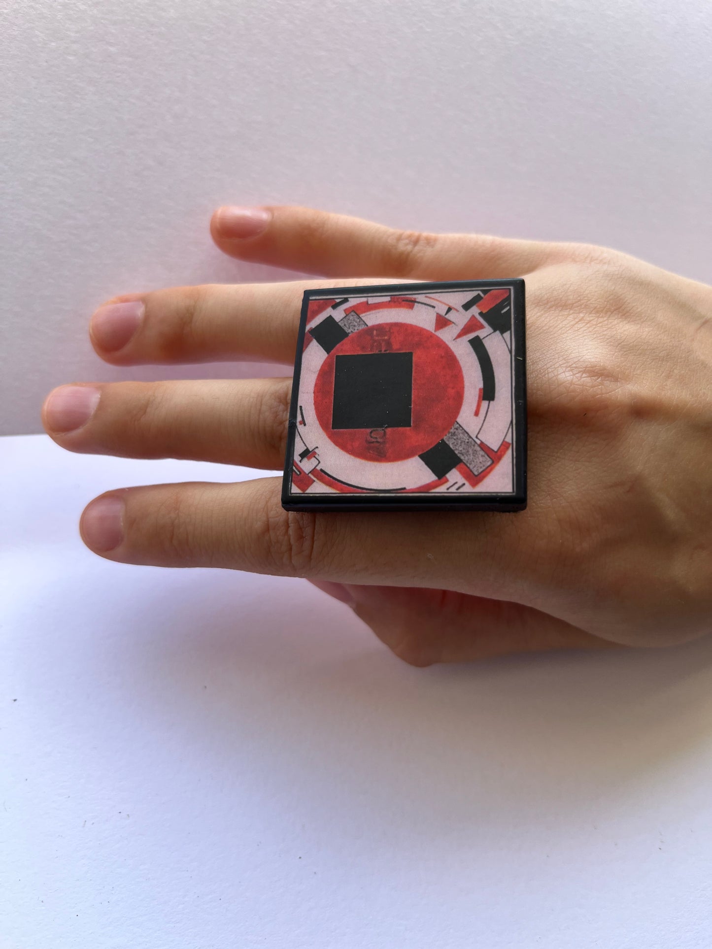 Museum-Inspired Sustainable Rings El Lissitzky Geometric Art Statement Ring – Handmade Sustainable Wood Jewelry Obljewellery