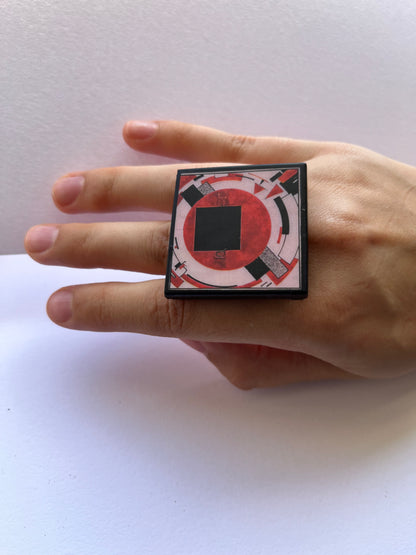 Museum-Inspired Sustainable Rings El Lissitzky Geometric Art Statement Ring – Handmade Sustainable Wood Jewelry Obljewellery
