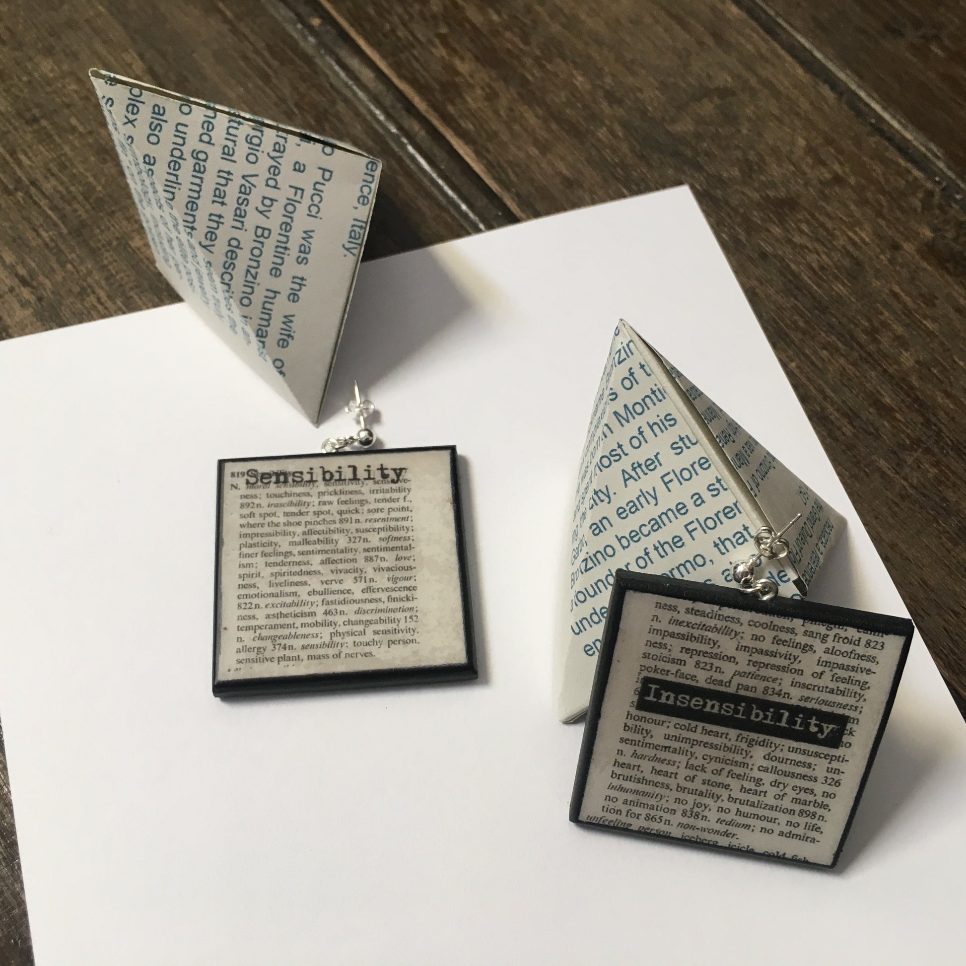 Museum-Inspired Sustainable Earrings Thesaurus book page earrings Obljewellery