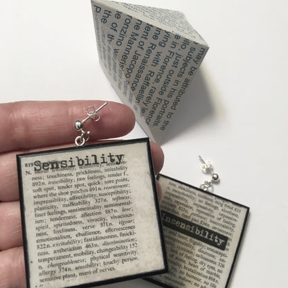 Museum-Inspired Sustainable Earrings Thesaurus book page earrings Obljewellery