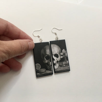 Museum-Inspired Sustainable Earrings Memento Mori art earrings Obljewellery
