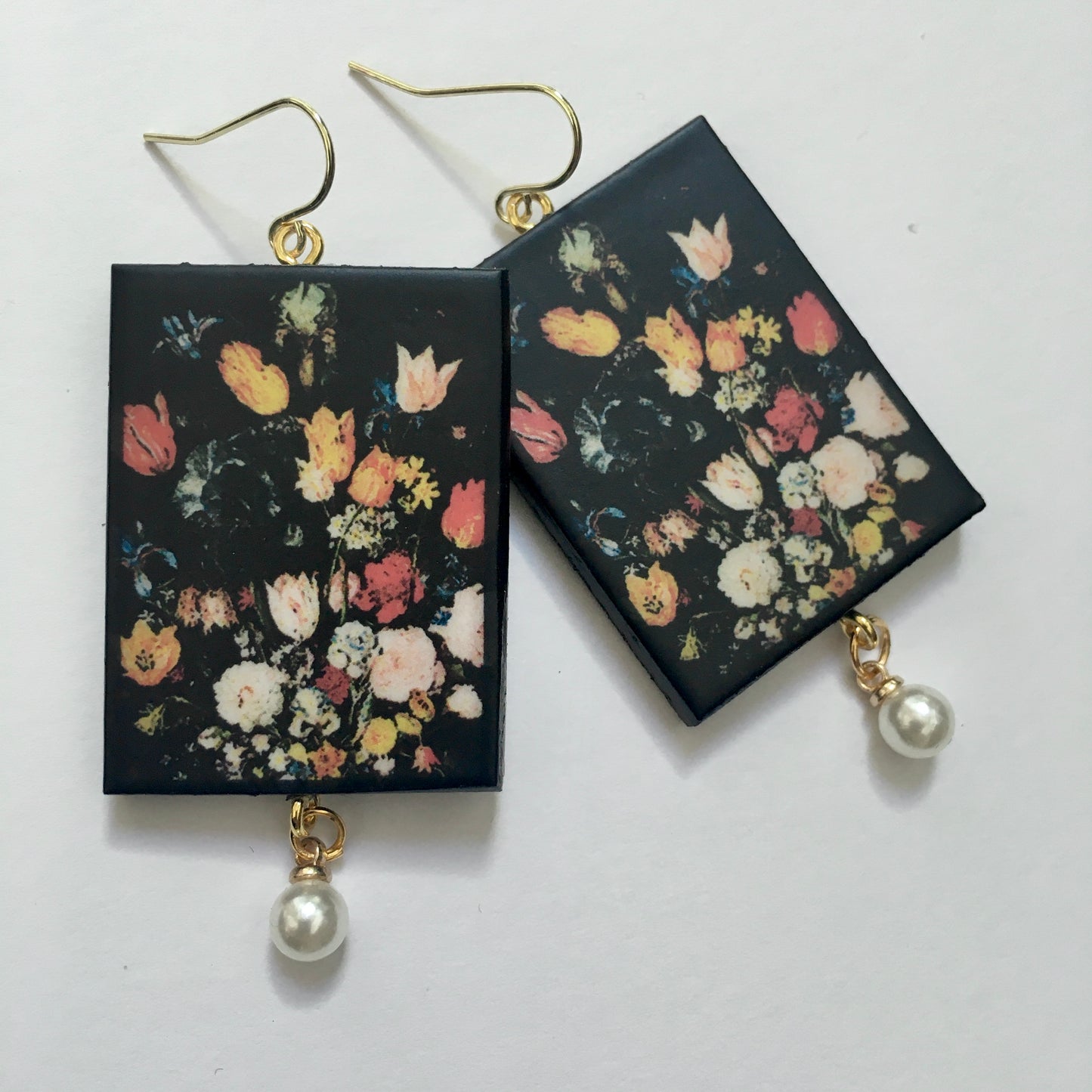 Museum-Inspired Sustainable Earrings Bruegel flower earrings with pearls Obljewellery