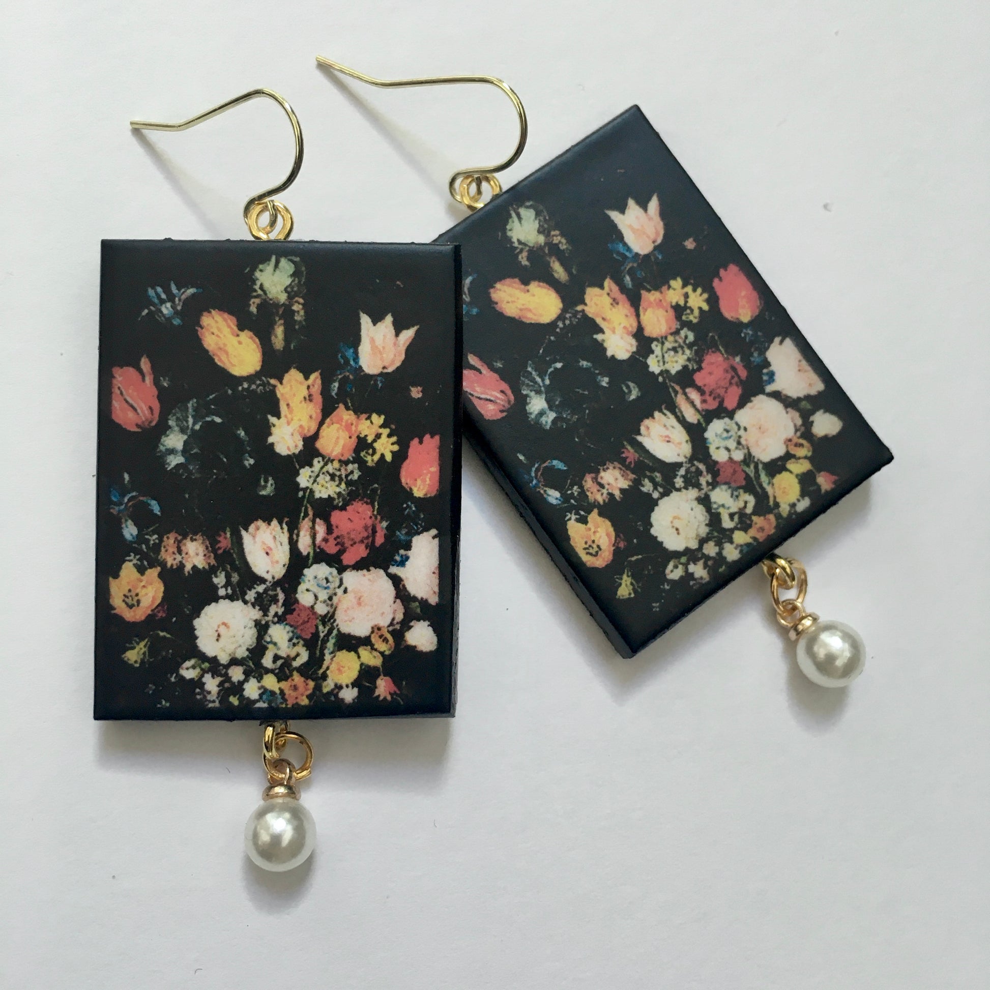 Museum-Inspired Sustainable Earrings Bruegel flower earrings with pearls Obljewellery