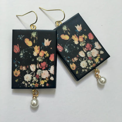 Museum-Inspired Sustainable Earrings Bruegel flower earrings with pearls Obljewellery
