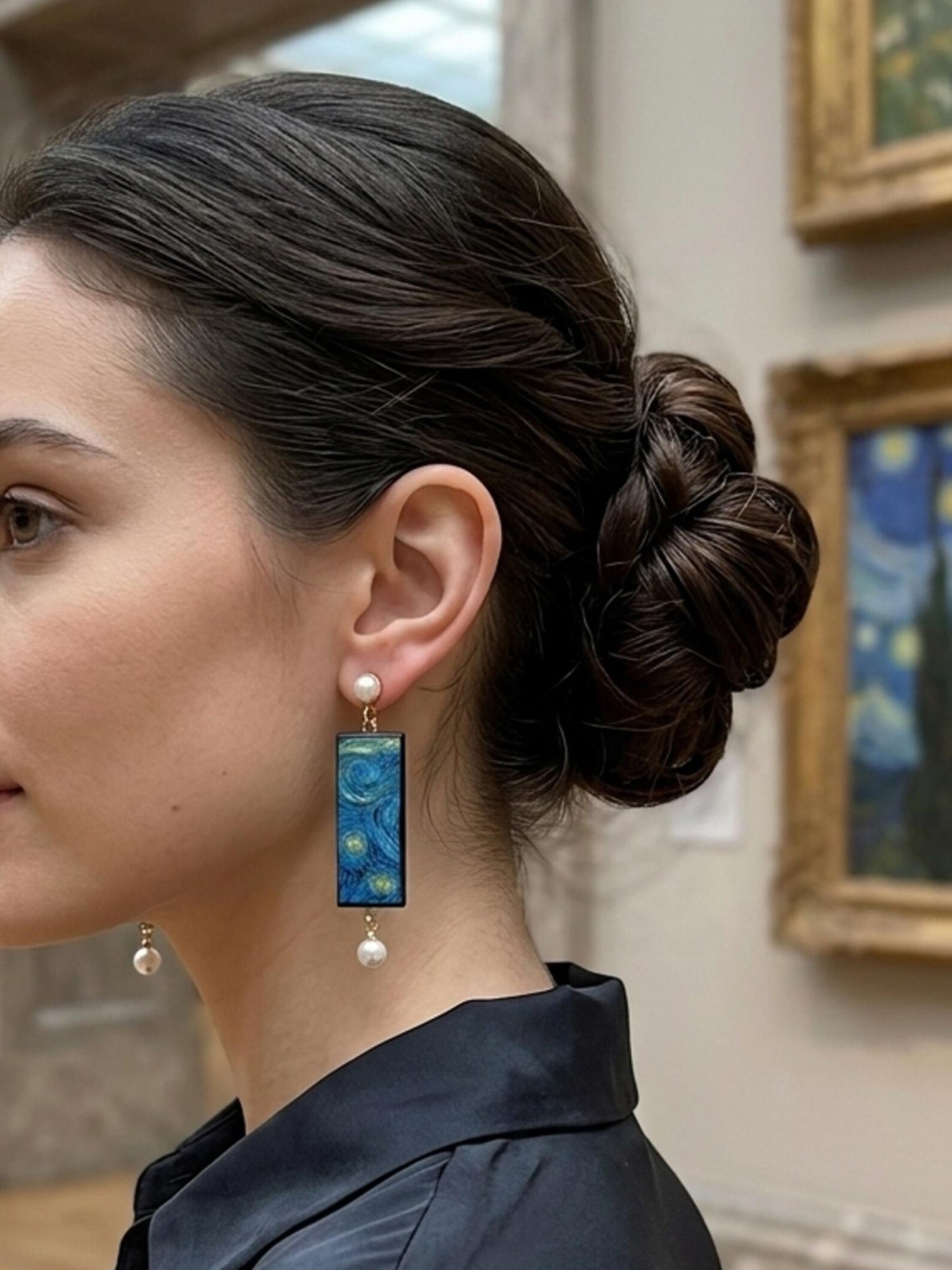 Museum-Inspired Sustainable Earrings Van Gogh|StarryNight|sustainable wood earrings obljewellery