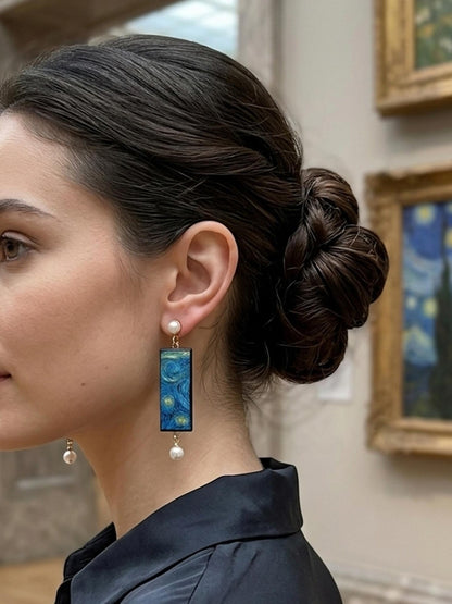 Museum-Inspired Sustainable Earrings Van Gogh|StarryNight|sustainable wood earrings obljewellery