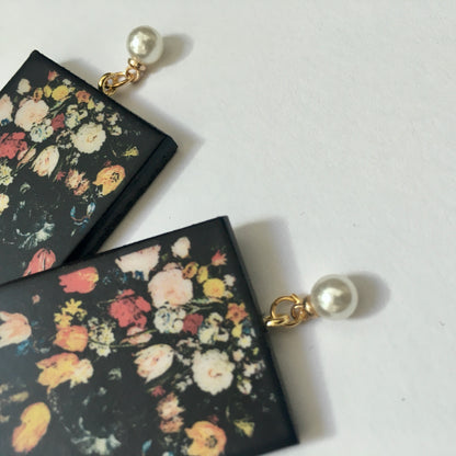 Museum-Inspired Sustainable Earrings Bruegel flower earrings with pearls Obljewellery