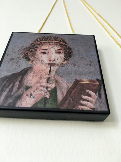 Museum-Inspired Sustainable Necklace Sappho necklace, portrait fresco from Pompeii Obljewellery