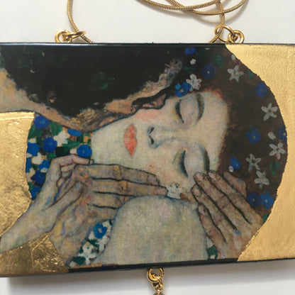 Museum-Inspired Sustainable Necklace Gustav Klimt “The Kiss” Art Pendant Necklace with Pearl &amp; Gold Leaf Obljewellery