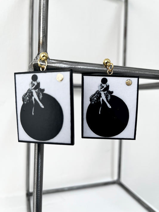 Minimalist Bauhaus Wooden Drop Earrings - Sustainable Art Jewelry