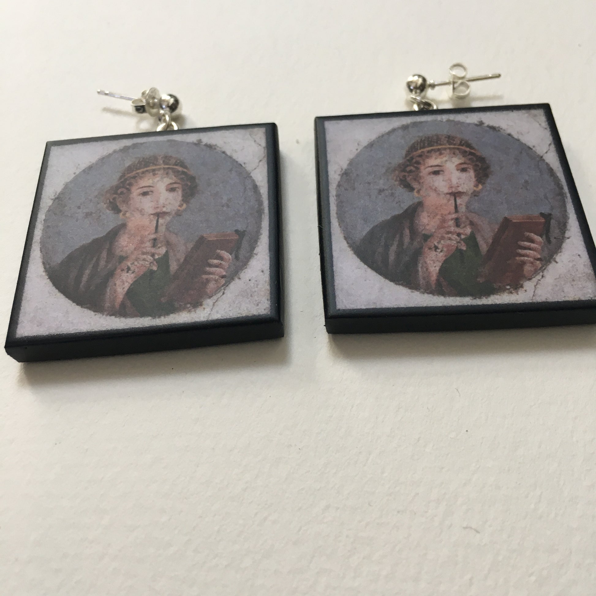 Museum-Inspired Sustainable Earrings Sappho Pompeii fresco earrings Obljewellery