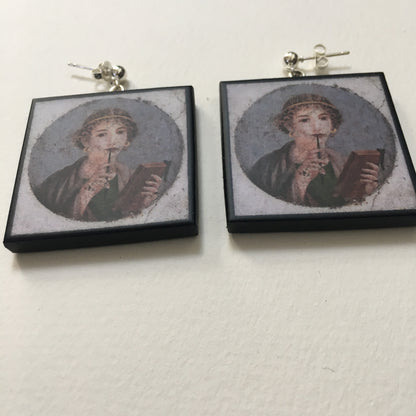 Museum-Inspired Sustainable Earrings Sappho Pompeii fresco earrings Obljewellery