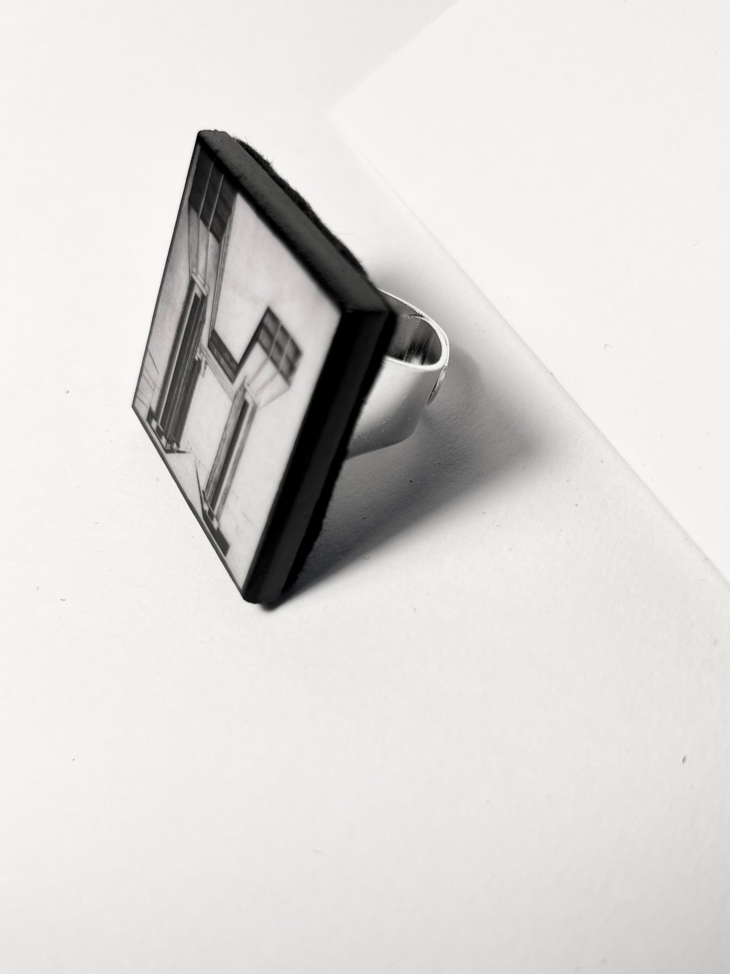 El Lissitzky, wood art ring, geometric architecture drawing jewellery